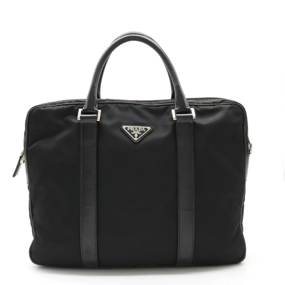 Prada Briefcase Tessuto Business Bag Leather NERO Black